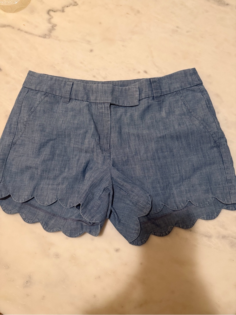 Jcrew Women’s Scallop-Hem Chambray Shorts - Blue